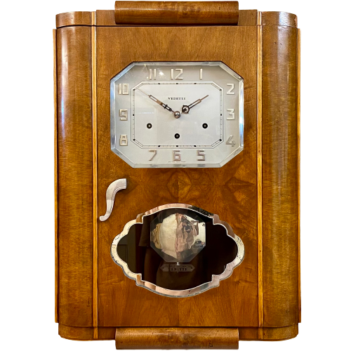 Đồng hồ Vedette thùng bè vân nu mặt số nổi mạ Crom đẹp sang trọng