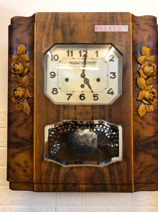 Đồng hồ Girod chơi 2 bản nhạc hiển thị lịch, thùng bè vân gỗ nu nhập Pháp