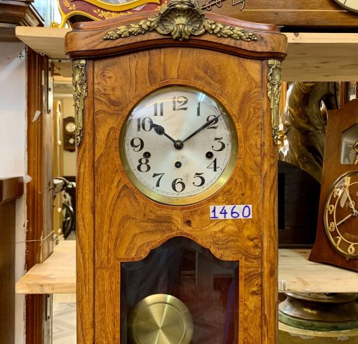 Đồng hồ cổ Fontenoy thùng vân nu họa tiết đồng nhập Pháp
