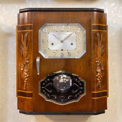 Đồng hồ cổ MK số nổi crom 8 gông thùng bè vân nu bông lúa mạch chùm nho đối xứng 