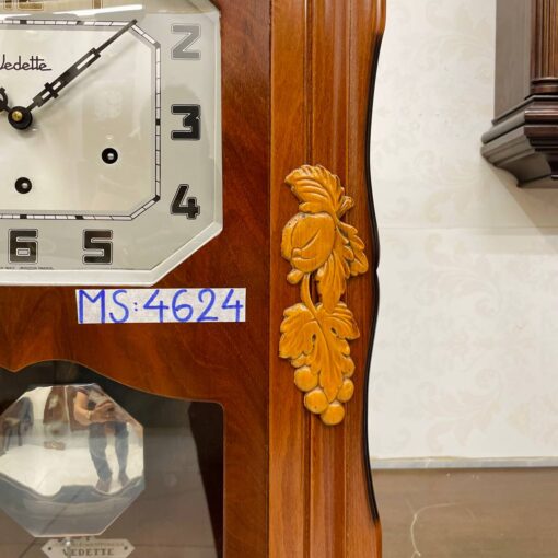 Đồng hồ cổ Vedette 8/8 thùng vân nu chạm bông - Hình ảnh 5
