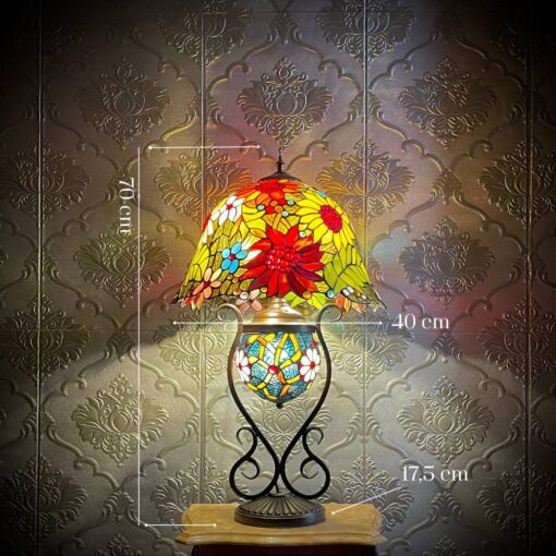 Đèn bàn Tiffany hoa hướng dương và hoa cúc đỏ - Hình ảnh 2