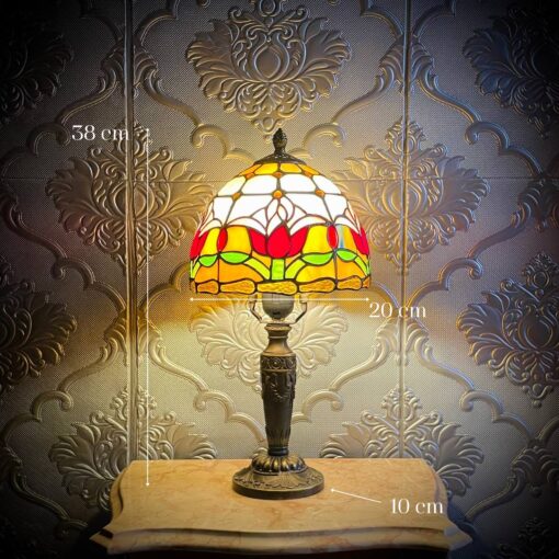 Đèn bàn Tiffany tulip đỏ ánh sáng hoài cổ lãng mạn - Hình ảnh 2