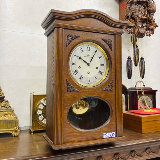 Đồng hồ cổ Odo gỗ sồi mặt tròn số la mã độc đáo - Ảnh 3