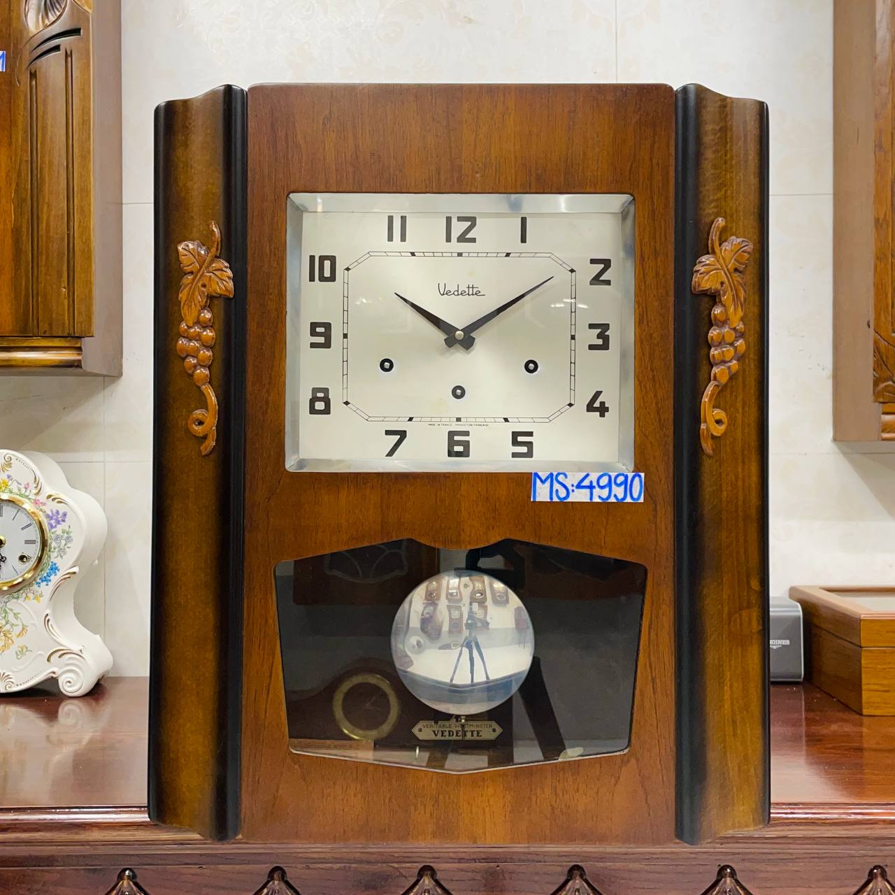 Đồng hồ cổ Vedette 8/8 thùng nu nho chuông hay - Ảnh 2