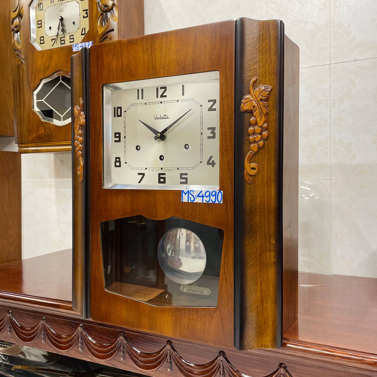 Đồng hồ cổ Vedette 8/8 thùng nu nho chuông hay - Ảnh 4