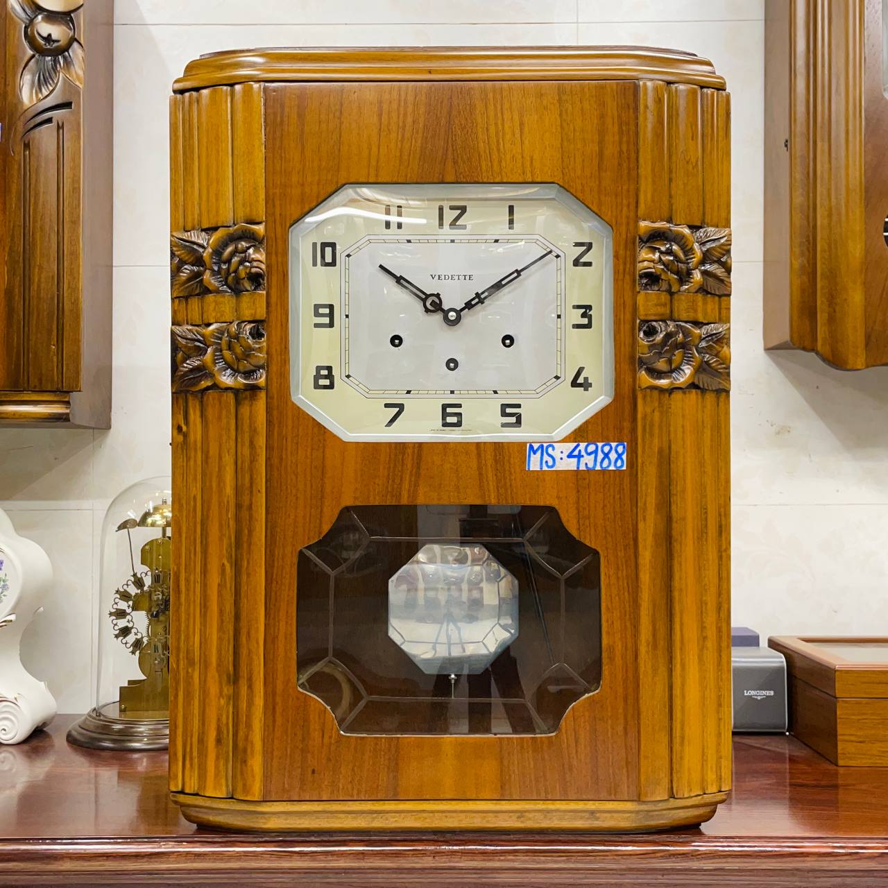 Đồng hồ cổ Vedette 5/5 thùng nu hoa hồng - Ảnh 2