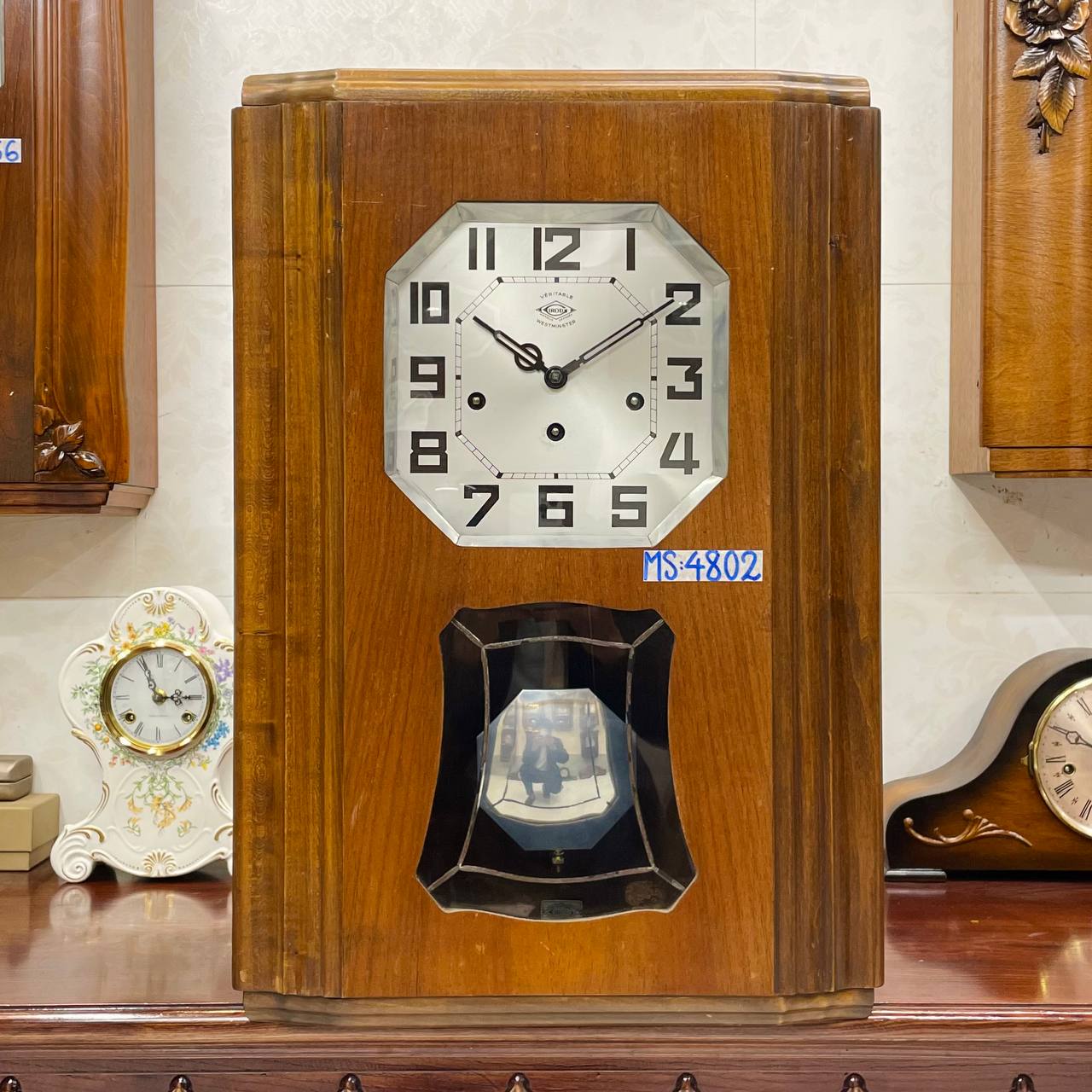 Đồng hồ cổ Girod 8/8 thùng nu dài chơi chuông 2 bản nhạc - Ảnh 2