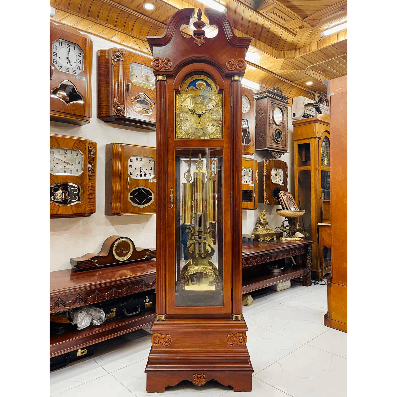 Đồng hồ tủ cây Ridgeway 12/12 chơi chuông 3 bản nhạc - Ảnh 2