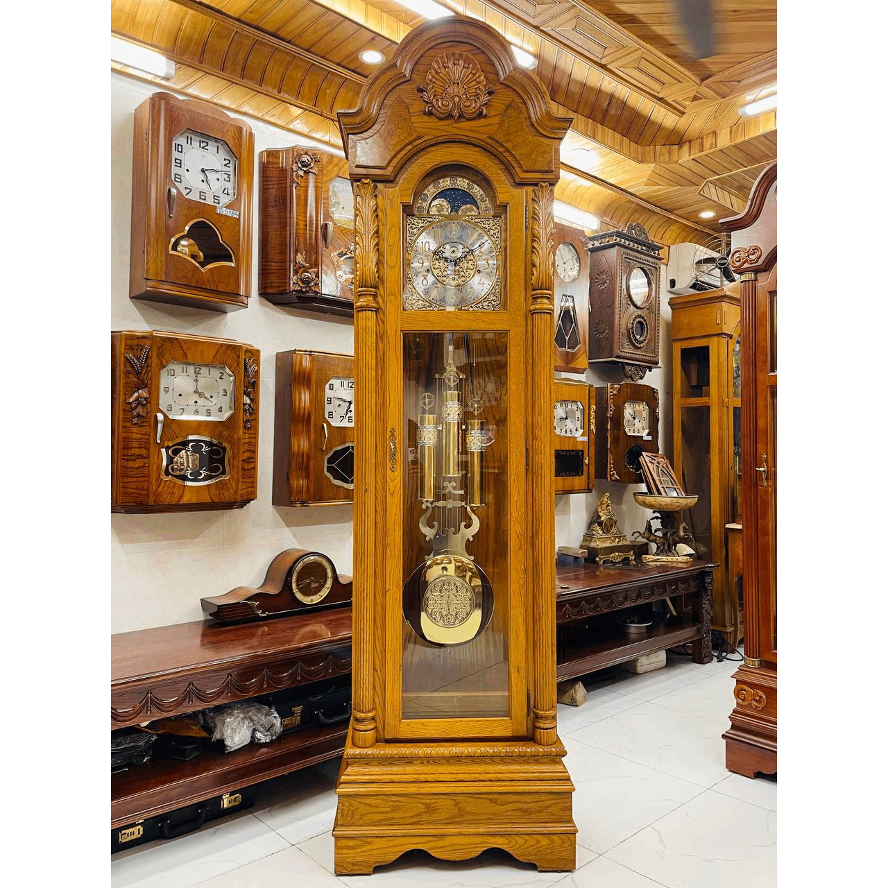 Đồng hồ tủ cây Ridgeway 12/12 mái vòm tắt đêm tự động - Ảnh 2